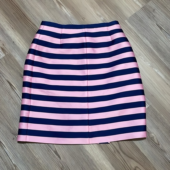 J. Crew Pencil Skirt Wrap Pink Navy Striped Size 00 Silk blend Classy Trendy NWT - Picture 12 of 13